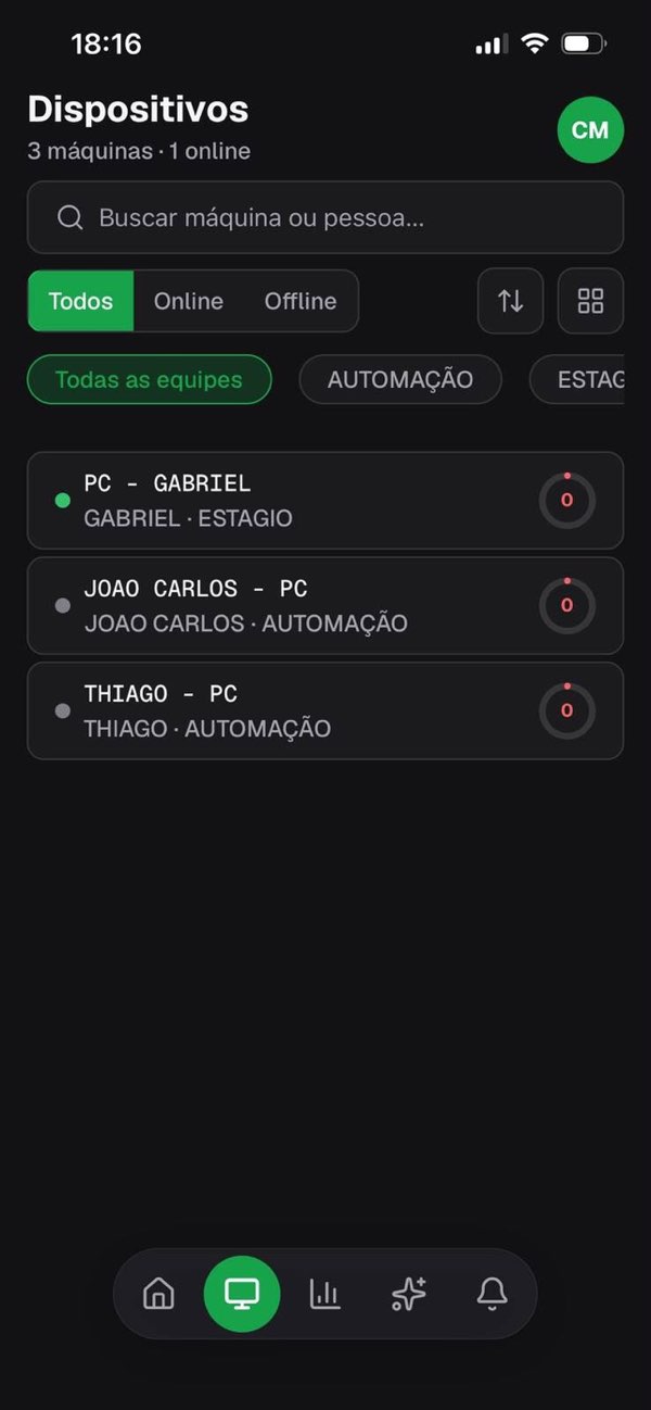 Lista de dispositivos monitorados no app CMX Monitor